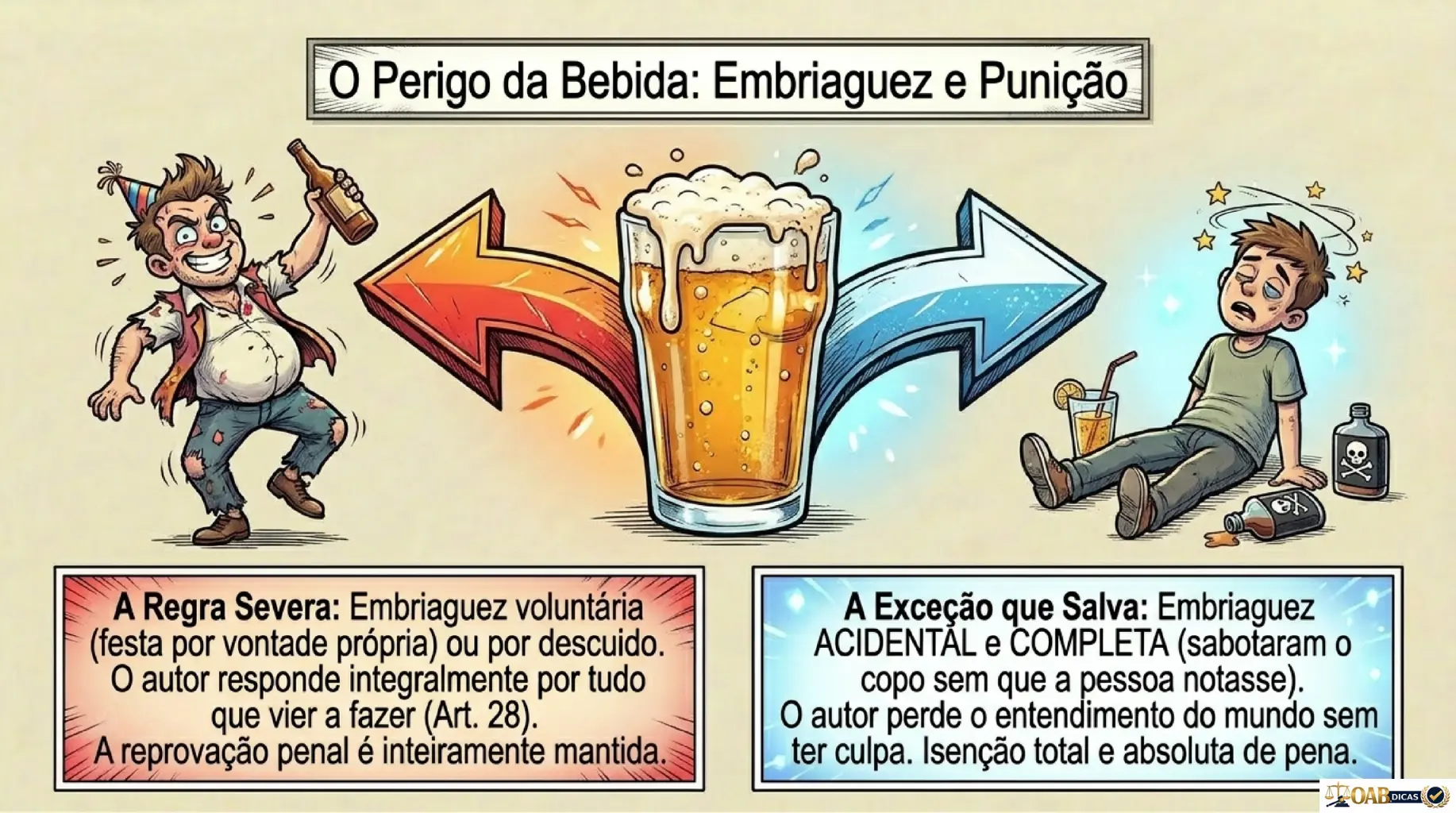 Mapa visual sobre embriaguez e punição no Direito Penal